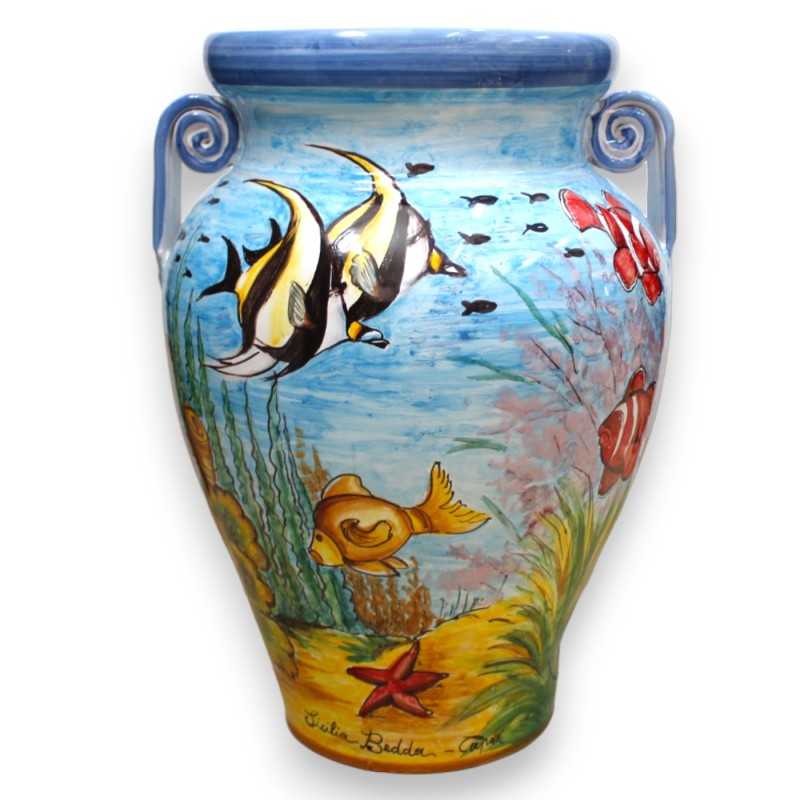 Large umbrella jar with handles - h 50 and Ø 35 cm approx. decorated with marine scenery all around - 