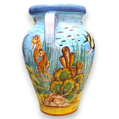 Large umbrella stand jar with handles - h 50 and Ø 35 cm approx. decorated with a marine scene - 
