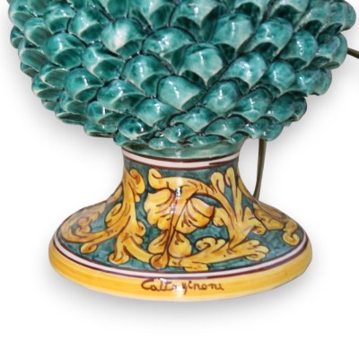Lume Pigna in ceramica Caltagirone H 55 cm ca. Verde Rame gambo decoro barocco - 