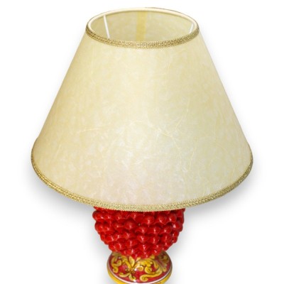 Lampa ceramiczna w kształcie szyszki Caltagirone, wys. 50 cm ok. Czerwona łodyga z barokową dekoracją na czerwonym tle -