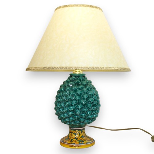 Caltagirone keramisk furulampa H 50 cm ca. Verdigris stjälk med klassisk barockdekor på grön bakgrund - 