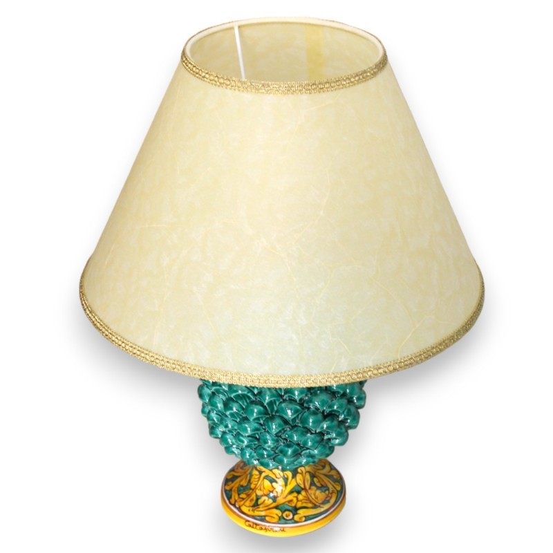 Caltagirone-Keramik-Tannenzapfenlampe, H ca. 50 cm. Grünspanstiel mit klassischem Barockdekor auf grünem Hintergrund - 
