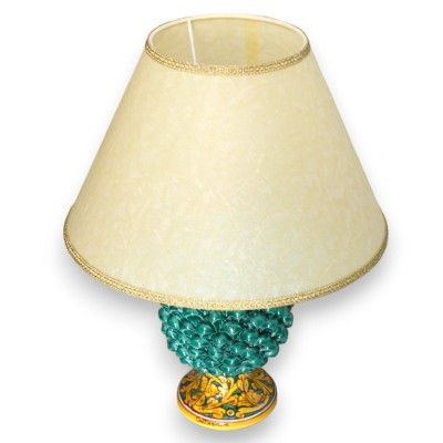 Caltagirone-Keramik-Tannenzapfenlampe, H ca. 50 cm. Grünspanstiel mit klassischem Barockdekor auf grünem Hintergrund - 