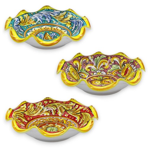 Centrotavola smerlato in ceramica di Caltagirone - Ø 30 cm ca. (1Unità) con diverse opzioni decoro - 