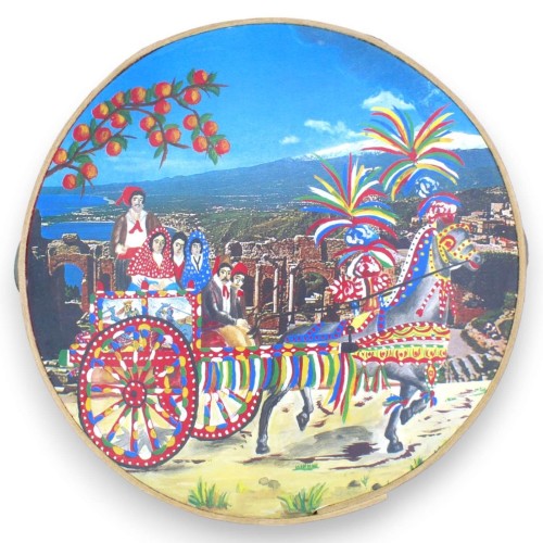 Siciliansk tamburin med skallror - Ø 30 cm ca. (1st) i trä och med 2 tryckalternativ -  2