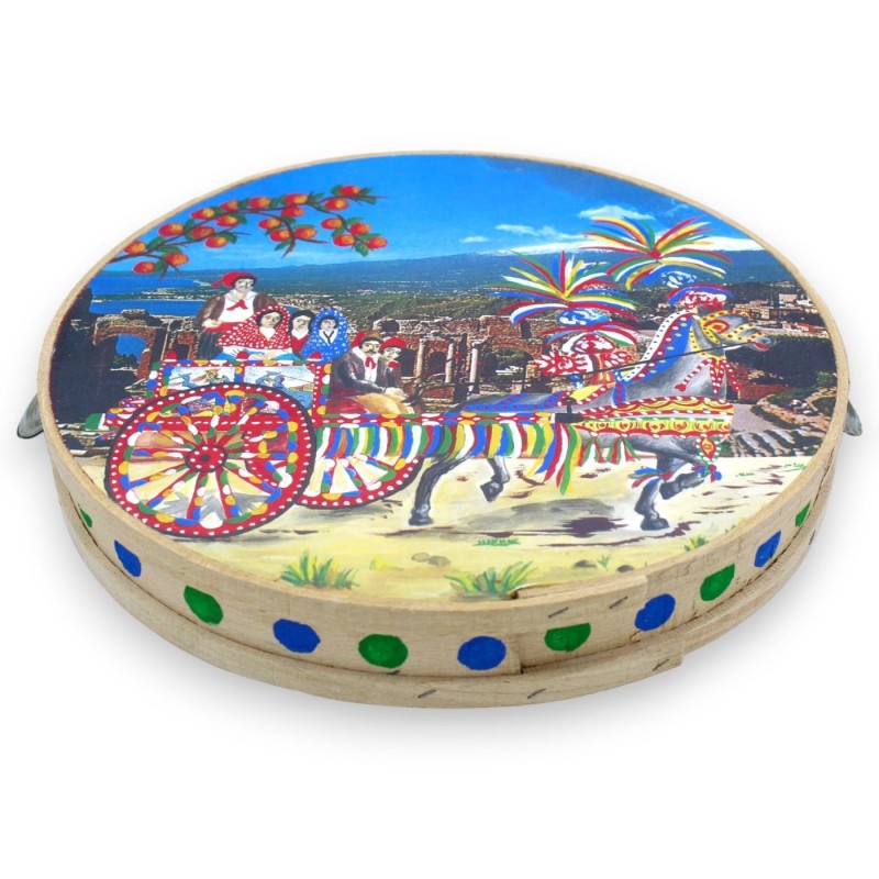 Siciliaanse tamboerijn met rammelaars - Ø 30 cm ca. (1st) in hout en met 2 printopties - 
