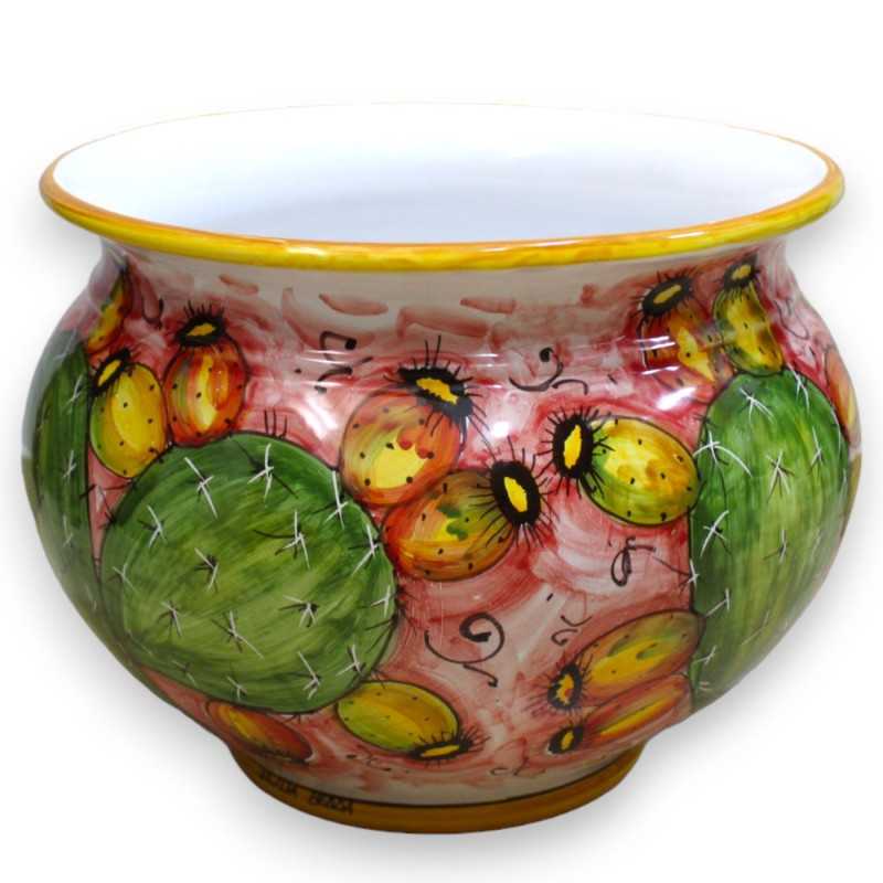 Cachepot Vaso per piante in ceramica siciliana, decoro pale ficodindia su fondo rosa - con 5 opzioni dimensione (1pz) - 