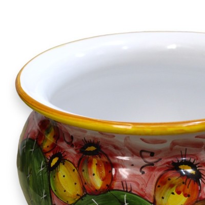 Cachepot Macetero de cerámica siciliana, decoración de tuna pálida sobre fondo rosa - con 5 opciones de tamaño (1ud) - 