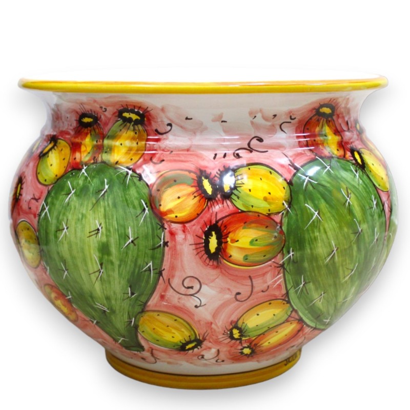 Cachepot Sicilian ceramic plant pot, pale prickly pear decoration on a pink background - with 5 size options (1pc) - 