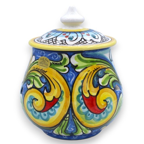 Ceramiczny uchwyt na czosnek lub cebulę Caltagirone - h 18 i Ø ok. 15 cm. wielobarwna dekoracja barokowa MD1 -  2