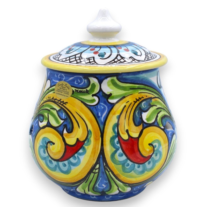 Caltagirone keramische knoflook- of uienhouder - h 18 en Ø ca. 15 cm. veelkleurige barokdecoratie MD1 - 
