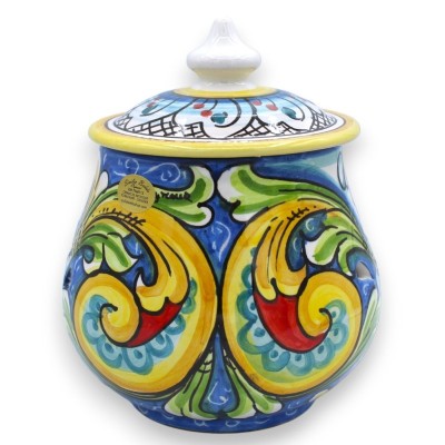 Caltagirone keramische knoflook- of uienhouder - h 18 en Ø ca. 15 cm. veelkleurige barokdecoratie MD1 - 