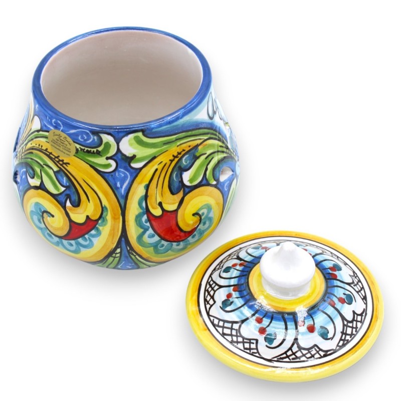 Caltagirone keramische knoflook- of uienhouder - h 18 en Ø ca. 15 cm. veelkleurige barokdecoratie MD1 - 