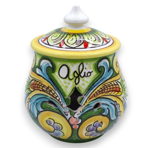 Caltagirone keramische knoflook- of uienhouder - h 18 en Ø ca. 15 cm. veelkleurige barokdecoratie MD2 - 
