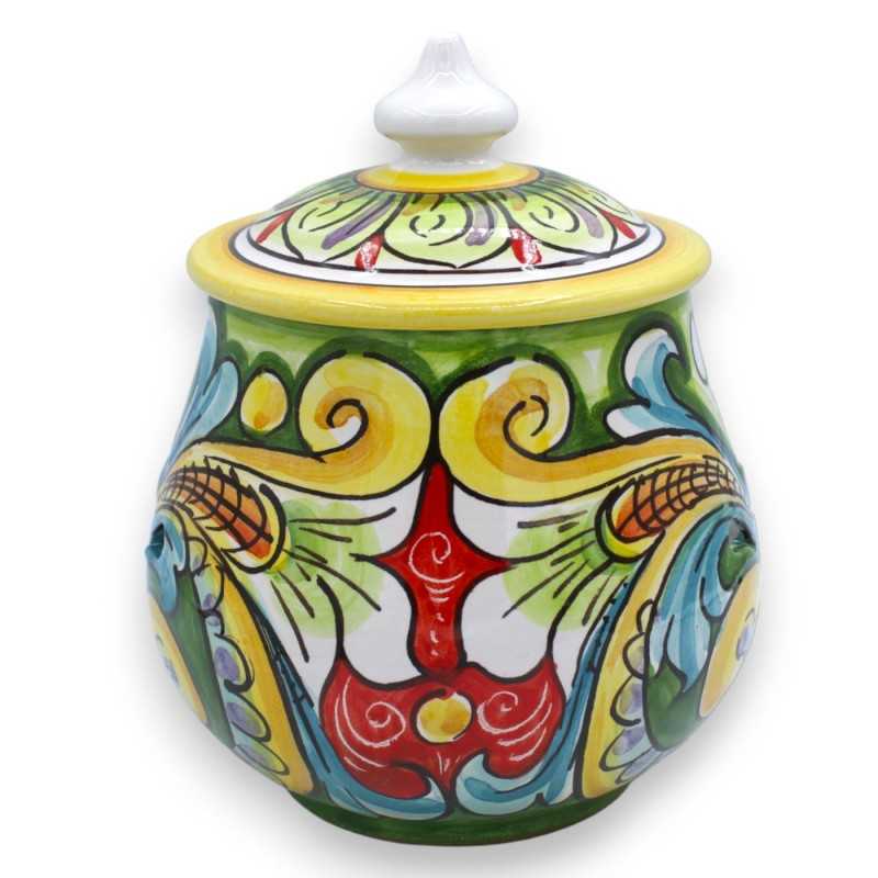Porta Aglio o Cipolla in ceramica Caltagirone - h 18 e Ø 15 cm ca. decoro  barocco multicolore MD2