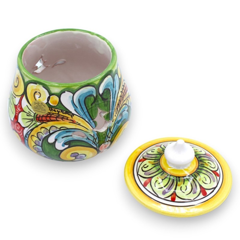 Ceramiczny uchwyt na czosnek lub cebulę Caltagirone - h 18 i Ø ok. 15 cm. wielobarwna dekoracja barokowa MD2 - 