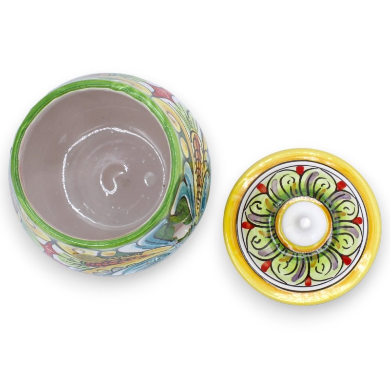 Ceramiczny uchwyt na czosnek lub cebulę Caltagirone - h 18 i Ø ok. 15 cm. wielobarwna dekoracja barokowa MD2 - 