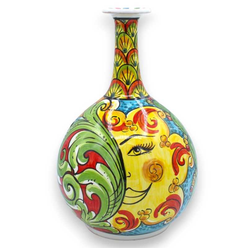 Ampolla vase in Caltagirone ceramic - h approx. 30 cm Baroque decoration, peacock tail, sun and prickly pear - 