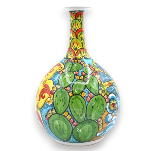 Wazon Ampolla z ceramiki Caltagirone - h 30 cm ok. Dekoracja barokowa, ogon pawia, słońce i opuncja -  2