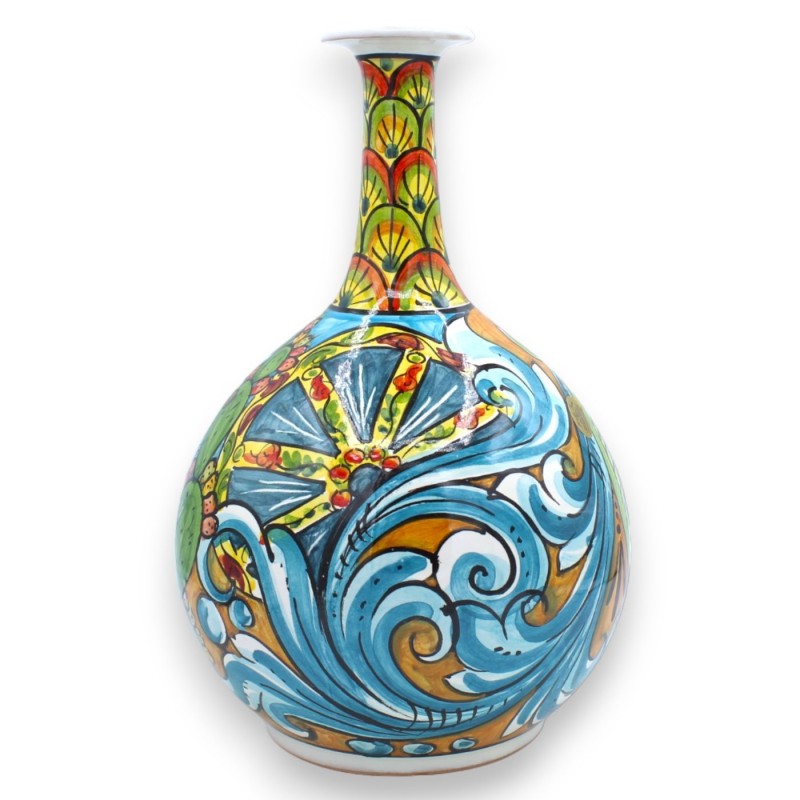 Ampolla vas i Caltagirone keramik - h ca 30 cm Barockdekor, påfågelsvans, sol och prickly pear - 