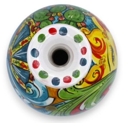Vaso Ampolla in ceramica Caltagirone - h 30 cm ca. decoro Barocco, coda di pavone, sole e ficodindia - 