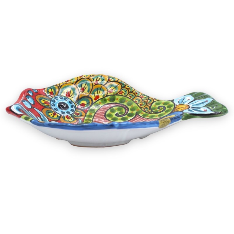 Fiskbricka, serveringsfat, Caltagirone keramik, L 26 x 19 cm ca., flerfärgad barockdekoration - 