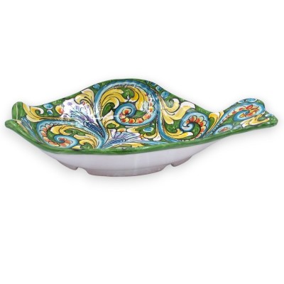 Taca ceramiczna do ryb Caltagirone, talerz do serwowania, ok. 40 x 30 cm, wielobarwna dekoracja barokowa, zielone tło - 