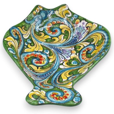 Caltagirone keramische visschaal, serveerschaal, ca. 40 x 30 cm, veelkleurige barokdecoratie, groene achtergrond - 
