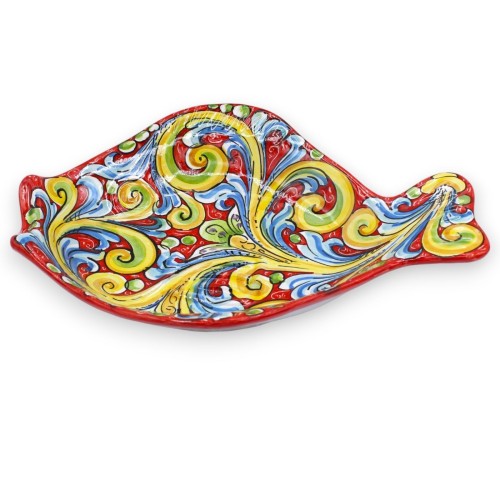 Bandeja plana para servir peixes em cerâmica Caltagirone, C 40 x 30 cm aprox. Decoração barroca multicolorida, fundo ver 2