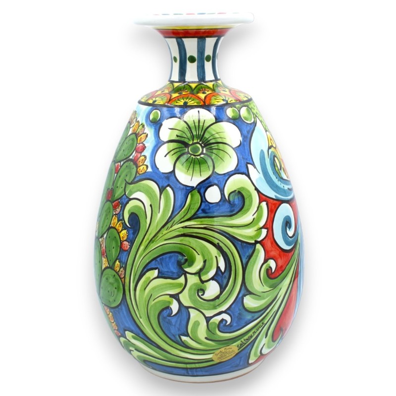 Goccia-Vase aus Caltagirone-Keramik – H ca. 30 cm Barocke Dekoration, sizilianisches Wagenrad, Sonne und Kaktusfeige - 