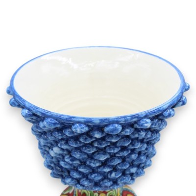 Caltagirone keramische halve dennenappelkelk - h 26 en Ø 26 cm ca. Antiek blauw, stam met veelkleurige barokke decoratie