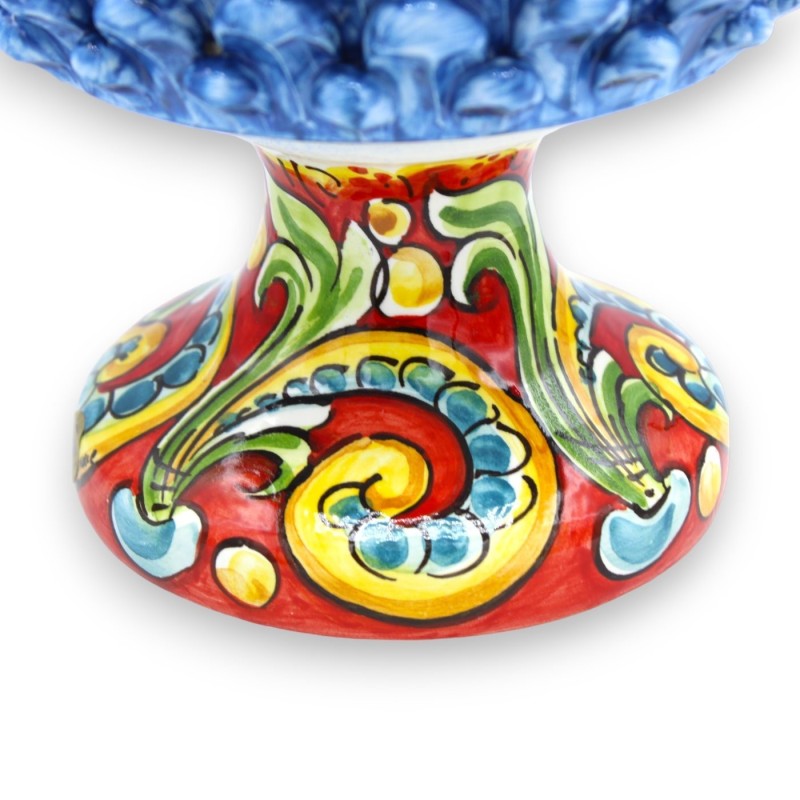 Kielich ceramiczny w kształcie półszyszki Caltagirone - h 26 i Ø 26 cm ok. Antyczny błękit, łodyga z wielobarwną barokow