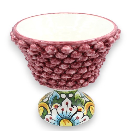 Caltagirone keramisk halv kottebägare - h 20 och Ø 20 cm ca. Bordeaux, stjälk med flerfärgad barockdekor -