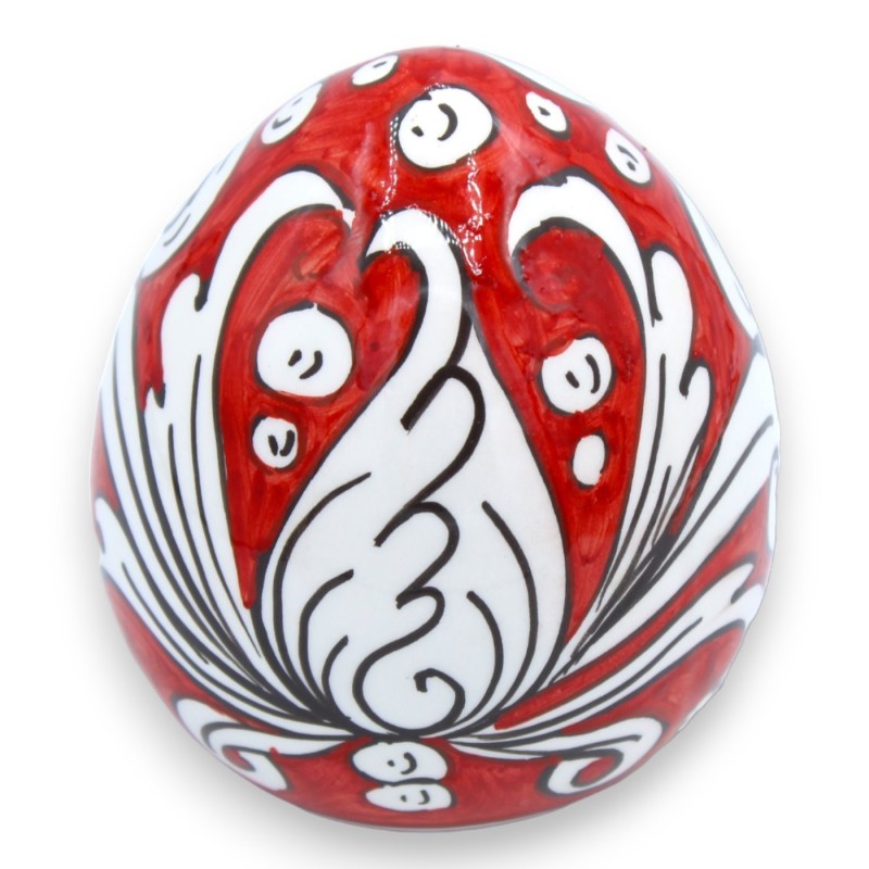 Caltagirone ceramic egg - h approx. 12 cm White Baroque decoration on a red background - 