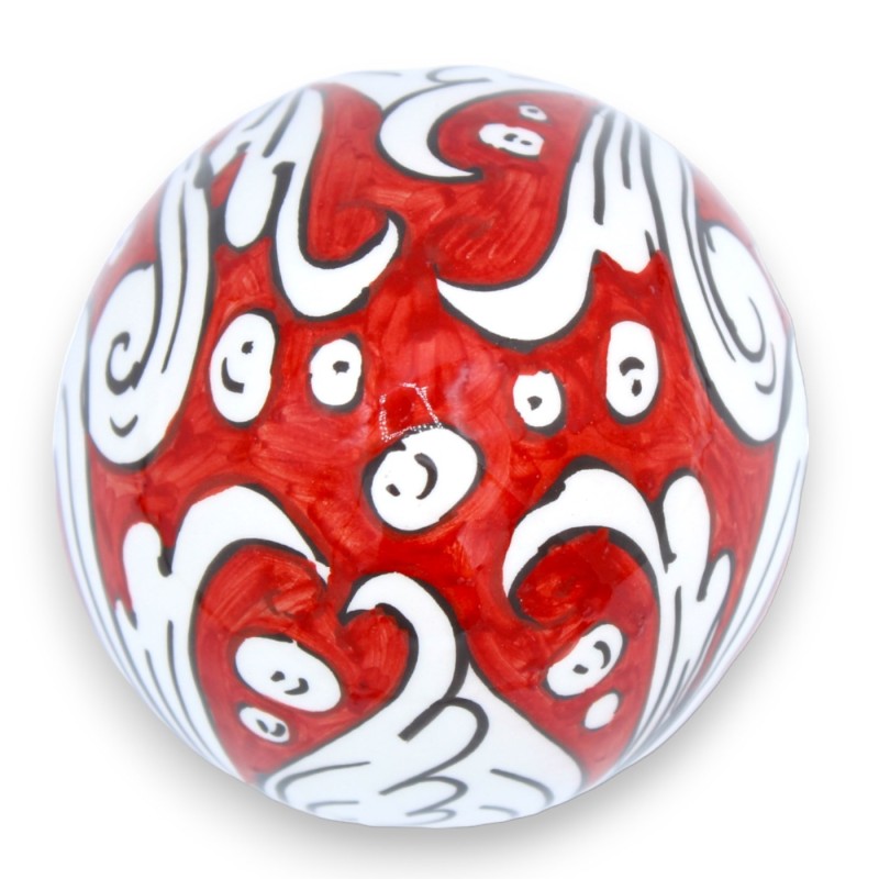 Caltagirone keramiskt ägg - h ca 12 cm Vit barockdekoration på röd bakgrund - 