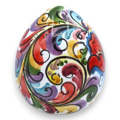 Jajko ceramiczne Caltagirone - wys. ok. 12 cm Barokowa i wielobarwna dekoracja kwiatowa na białym tle -  2