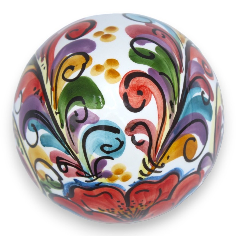 Caltagirone keramiskt ägg - h ca 12 cm Barock och mångfärgad blomdekoration på en vit bakgrund - 