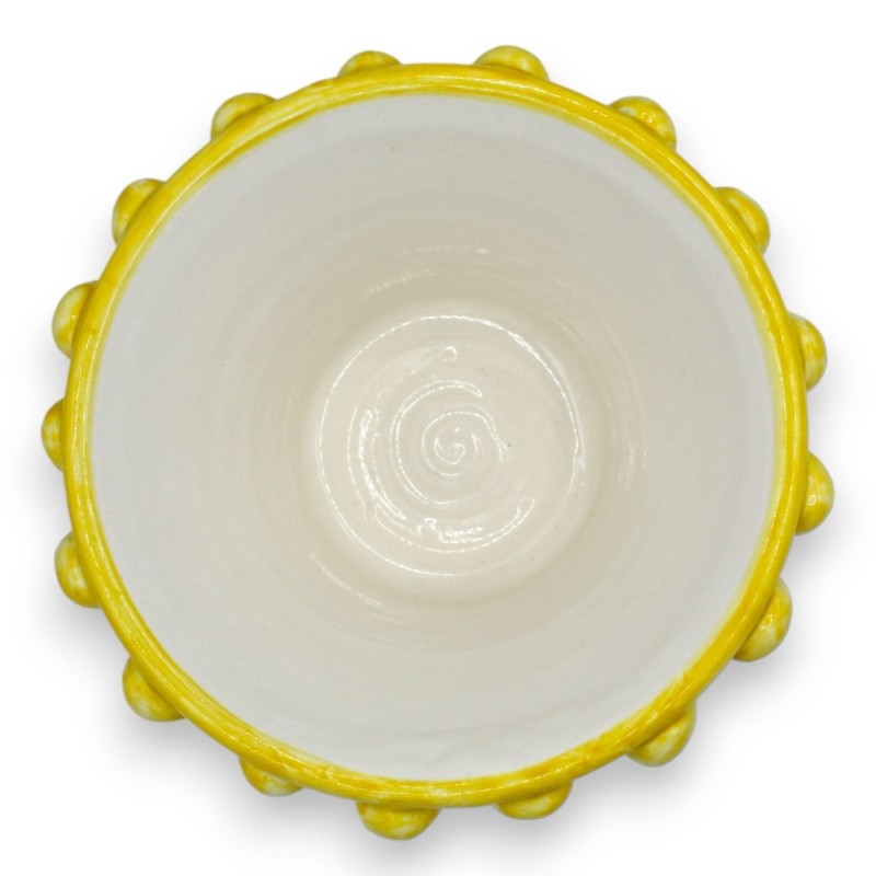 Calice mezza Pigna in ceramica Caltagirone - h 15 e Ø 16 cm ca. Giallo, Gambo decoro Barocco giallo e verde su fondo blu