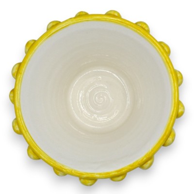 Calice mezza Pigna in ceramica Caltagirone - h 15 e Ø 16 cm ca. Giallo, Gambo decoro Barocco giallo e verde e fondo blu 