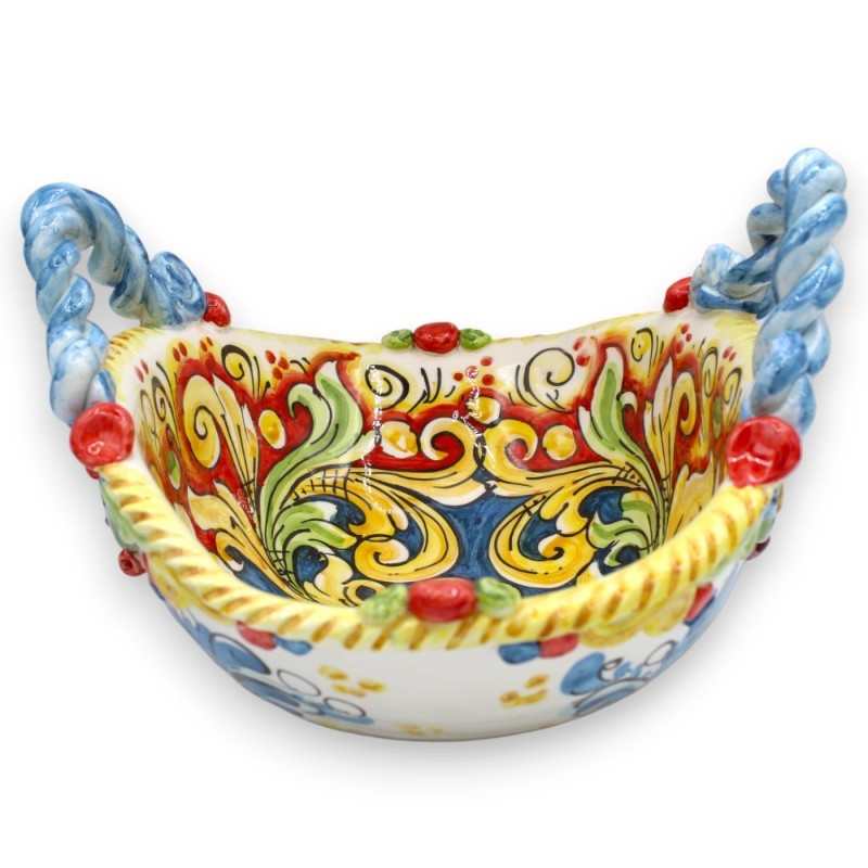 Caltagirone keramiskt mittstycke kaffe - h 18 x 34 cm ca. mångfärgad barockdekoration, applikationer med prickly pear - 