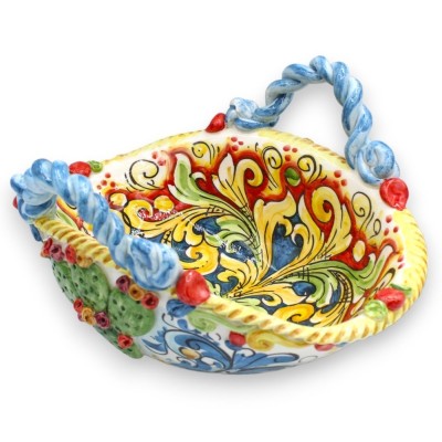 Caltagirone keramiskt mittstycke kaffe - h 18 x 34 cm ca. mångfärgad barockdekoration, applikationer med prickly pear - 