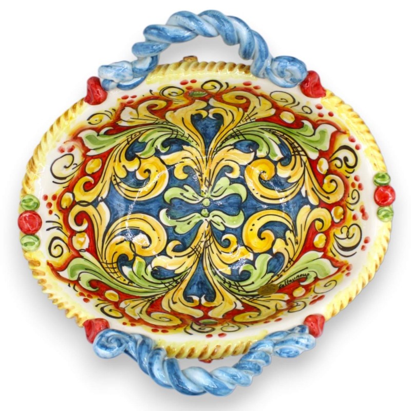 Caltagirone keramiskt mittstycke kaffe - h 18 x 34 cm ca. mångfärgad barockdekoration, applikationer med prickly pear - 