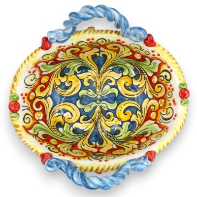 Caltagirone keramiskt mittstycke kaffe - h 18 x 34 cm ca. mångfärgad barockdekoration, applikationer med prickly pear - 