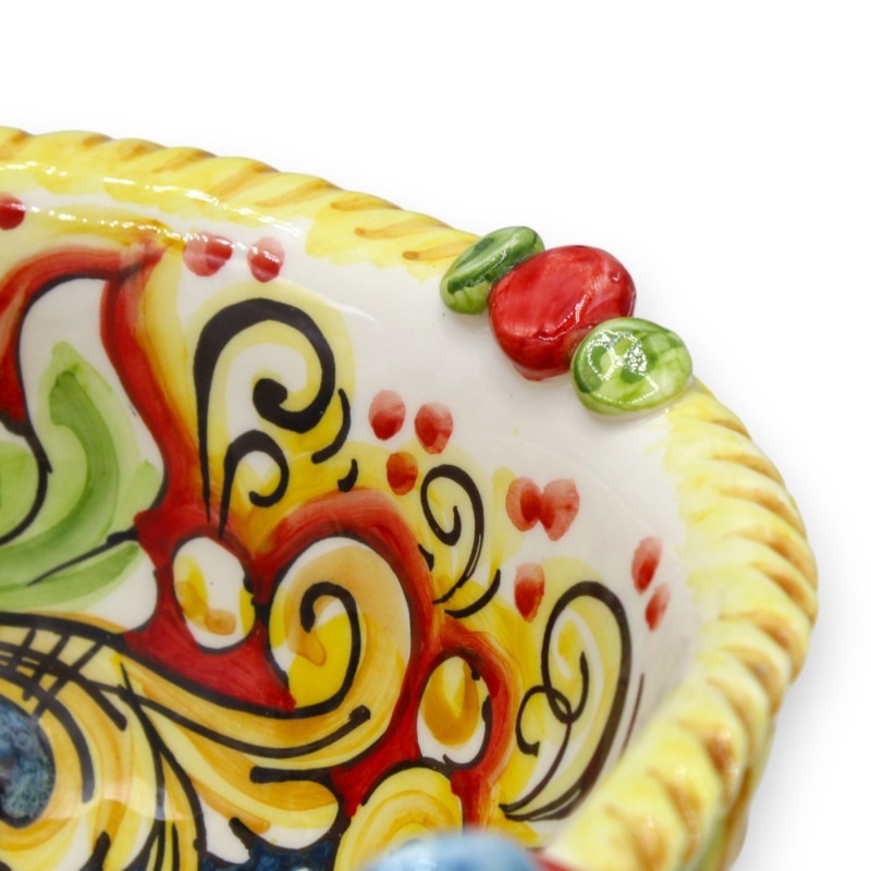 Caltagirone keramiskt mittstycke kaffe - h 18 x 34 cm ca. mångfärgad barockdekoration, applikationer med prickly pear - 