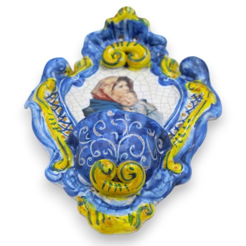 Estufa de cerâmica siciliana - altura 21 x largura 14 cm aprox. Com efeito Maternidade e Craquele sobre fundo azul -  2