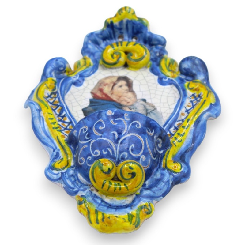 Siciliaanse keramische kom - h 21 x B 14 cm ca. Met Zwangerschaps- en Craquele-effect op een blauwe achtergrond - 