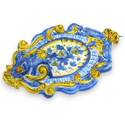 Siciliansk keramisk stoup - h 30 cm x B 21 cm ca. 1600-tal och blomdekor på blå botten - 