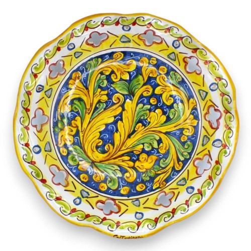 Centrotavola in ceramica Caltagirone, smerlato e traforato con 2 opzioni Misura (1Unità) decoro barocco e foglie su fond 2