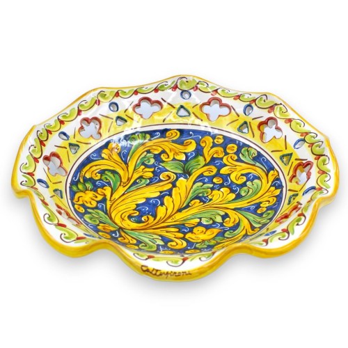 Centrotavola in ceramica Caltagirone, smerlato e traforato con 2 opzioni Misura (1Unità) decoro barocco e foglie su fond