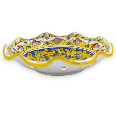 Centre de table en céramique Caltagirone, festonné et ajouré avec 2 options de tailles (1pc) décor baroque et feuilles s